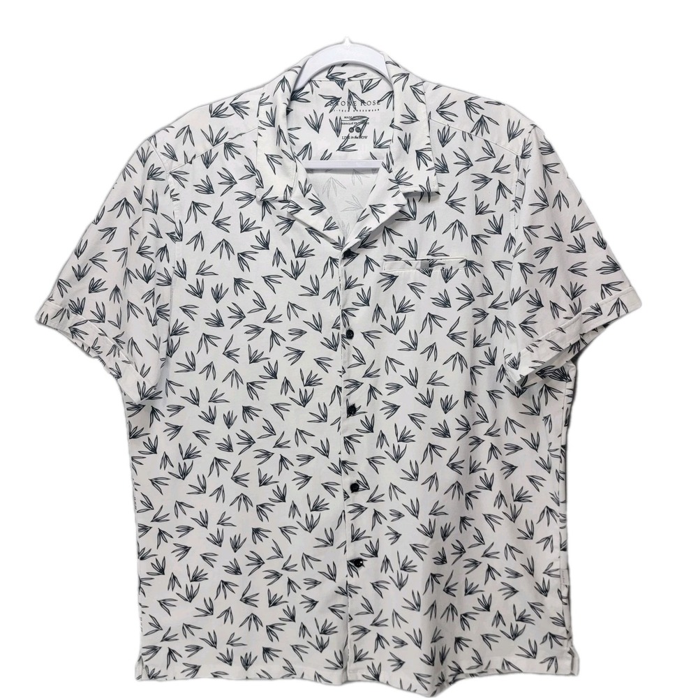 Stone Rose Button Up Shirt Mens XL‎ Button Collar White Hi Tech Tropical Preppy